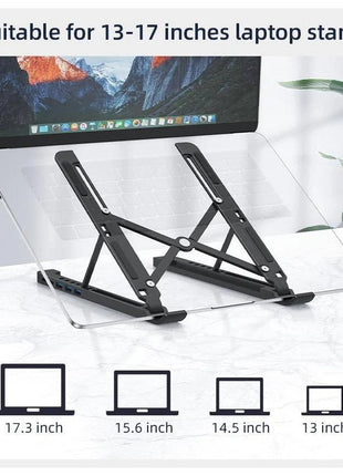 Adjustable Laptop Stand Docking Station 7-17" – Aluminium USB-C Hub with 5 Ports – Foldable, 7 Heights, Non-Slip