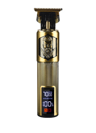 Cordless Hair Trimmer 1200mAh – Fine Steel T-Blade + USB-C + LCD Display – Gold Finish + 4 Guide Combs