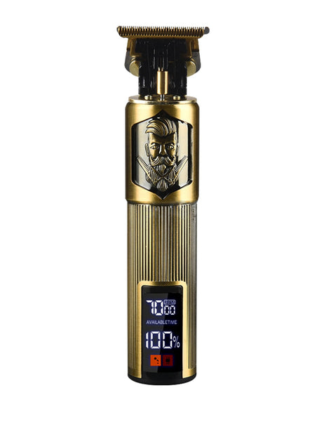 Cordless Hair Trimmer 1200mAh – Fine Steel T-Blade + USB-C + LCD Display – Gold Finish + 4 Guide Combs
