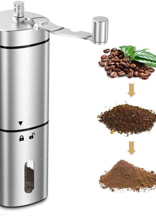 Manual Coffee Grinder Stainless Steel with Silent Ceramic Burr – Portable Hand Crank