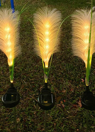 Solar Outdoor Garden Reed Lights 2 Pack Warm White LED Waterproof Pathway Lights for Patio Yard Décor