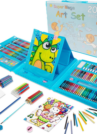208-Piece Kids Art Set – Drawing & Painting Kit with Easel, Crayons, Pencils, Ruler, Watercolors