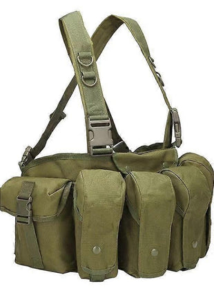 Tactical Chest Rig 600D Oxford Cloth 6‑Magazine Multi‑Pocket Bandolier Vest – Adjustable Shoulder Strap – Green/Khaki/Black