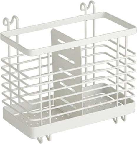 Metal Kitchen Utensil Holder 16×10×13.5 cm – 2-Compartment Organizer – Wall Mount or Countertop Rack