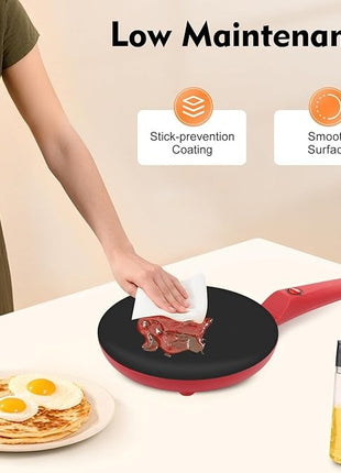 800W Electric Crepe Maker, 24 cm Non-Stick Plate, Handheld Pancake and Wrap Maker
