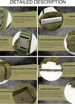 Tactical Chest Rig 600D Oxford Cloth 6‑Magazine Multi‑Pocket Bandolier Vest – Adjustable Shoulder Strap – Green/Khaki/Black