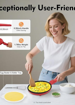 800W Electric Crepe Maker, 24 cm Non-Stick Plate, Handheld Pancake and Wrap Maker