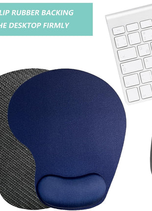 Mouse Pad Gel Wrist Support – Ergonomic Comfort, Non-Slip PU Base, Smooth Fabric –Navy