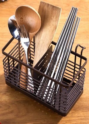 Metal Kitchen Utensil Holder 16×10×13.5 cm – 2-Compartment Organizer – Wall Mount or Countertop Rack