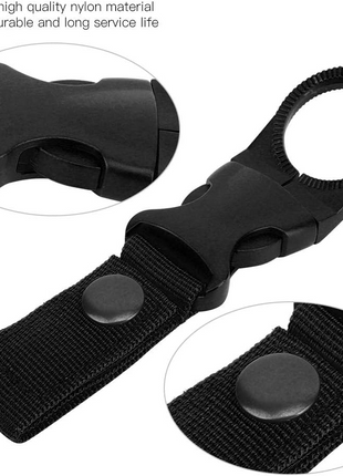 Water Bottle Holder Clip 13.5cm Nylon with Carabiner and Velcro Strap – Fits 27mm Bottles – Khaki/Black/Green