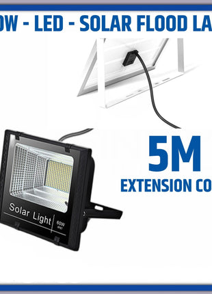 Solar Flood Light 100W Outdoor – 20W Polycrystalline Panel + IP65 Housing – Remote Controlled LED with Light Sensor – 120° Beam – Die-Cast Aluminium
