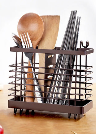 Metal Kitchen Utensil Holder 16×10×13.5 cm – 2-Compartment Organizer – Wall Mount or Countertop Rack