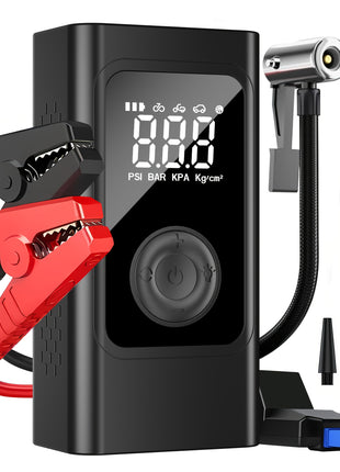 Portable Jump Starter Air Pump, ABS Plastic 12V Emergency Power Bank with Tire Pressure Display and LED Light