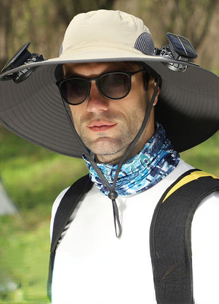 Solar Fan Sun Hat 48cm Brim with Dual Fans – USB Rechargeable Wide Brim Outdoor Cooling Hat