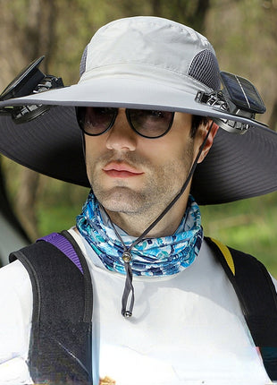 Solar Fan Sun Hat 48cm Brim with Dual Fans – USB Rechargeable Wide Brim Outdoor Cooling Hat