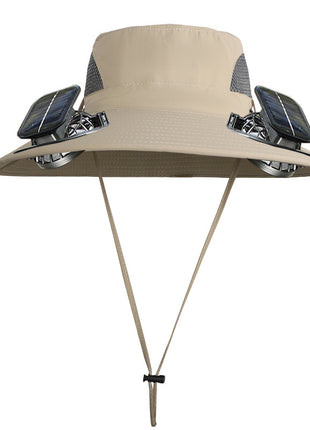 Solar Fan Sun Hat 48cm Brim with Dual Fans – USB Rechargeable Wide Brim Outdoor Cooling Hat