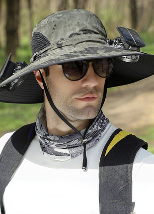 Solar Fan Sun Hat 48cm Brim with Dual Fans – USB Rechargeable Wide Brim Outdoor Cooling Hat