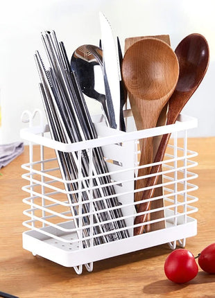 Metal Kitchen Utensil Holder 16×10×13.5 cm – 2-Compartment Organizer – Wall Mount or Countertop Rack