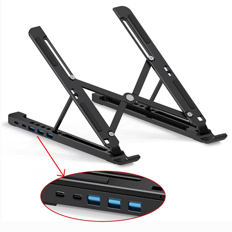 Adjustable Laptop Stand Docking Station 7-17" – Aluminium USB-C Hub with 5 Ports – Foldable Silver