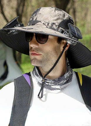 Solar Fan Sun Hat 48cm Brim with Dual Fans – USB Rechargeable Wide Brim Outdoor Cooling Hat