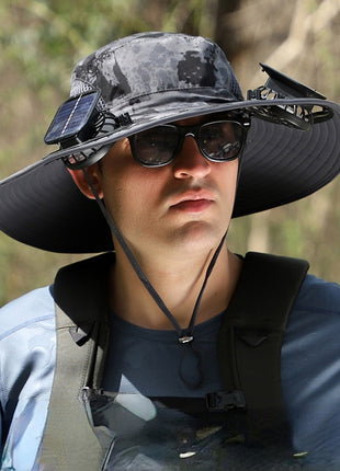 Solar Fan Sun Hat 48cm Brim with Dual Fans – USB Rechargeable Wide Brim Outdoor Cooling Hat