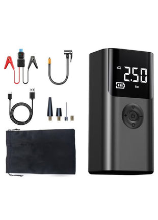 Portable Jump Starter Air Pump, ABS Plastic 12V Emergency Power Bank with Tire Pressure Display and LED Light