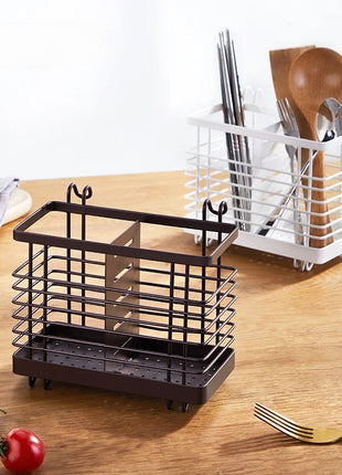 Metal Kitchen Utensil Holder 16×10×13.5 cm – 2-Compartment Organizer – Wall Mount or Countertop Rack
