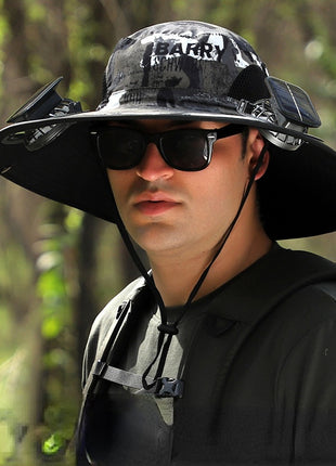 Solar Fan Sun Hat 48cm Brim with Dual Fans – USB Rechargeable Wide Brim Outdoor Cooling Hat