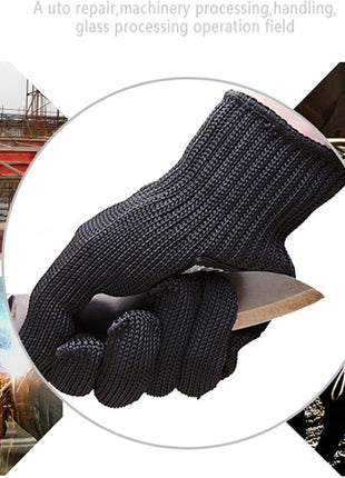 Anti‑Cut Safety Protective Gloves – Stainless Steel Wire + Polyester Blend, Average Size, Black (1 Pair)
