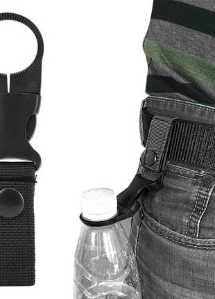 Water Bottle Holder Clip 13.5cm Nylon with Carabiner and Velcro Strap – Fits 27mm Bottles – Khaki/Black/Green