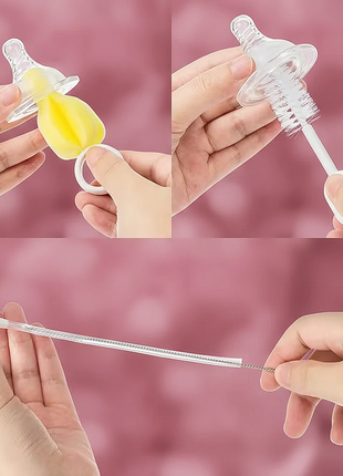 5-Piece Baby Bottle Brush Set – Sponge + PP – Bottle, Nipple, Pacifier, Straw Cleaning