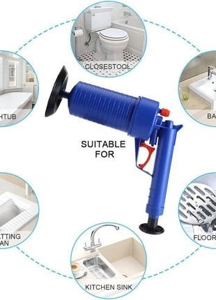 High Pressure Pipe Dredger Drain Unblocker Pump, ABS Body with Rubber Adapters for Toilets, Sinks, Floor Drains & Showers Air Pressure Clog Tool