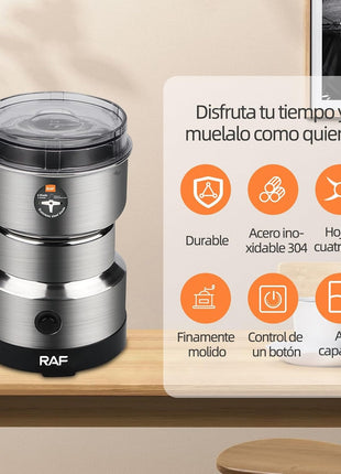 Electric Coffee Grinder, 300W Stainless Steel Blade, Removable Bowl, 200-300g Capacity, EU Plug, Silver