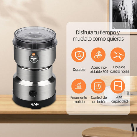 Electric Coffee Grinder, 300W Stainless Steel Blade, Removable Bowl, 200-300g Capacity, EU Plug, Silver
