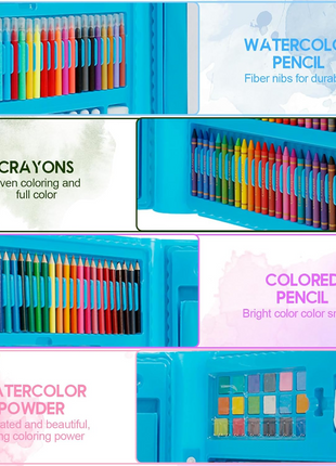 208-Piece Kids Art Set – Drawing & Painting Kit with Easel, Crayons, Pencils, Ruler, Watercolors