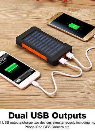 Solar Power Bank 10000mAh – Dual USB Output + LED Flashlight – Waterproof Outdoor Charger Red