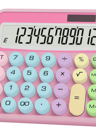 12-Digit Calculator with Pastel Typewriter Keys - ABS Plastic, AA Battery, Blue/White/Pink/Purple