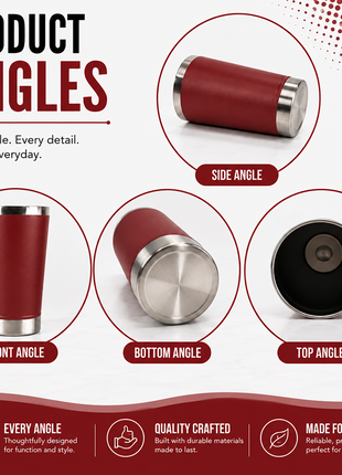 OutGear 600ml Double Wall Insulated Stainless Steel Thermos Cup with Built-In Bottle Opener, Matte Finish Red