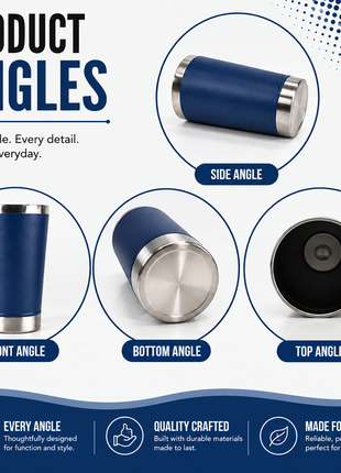 OutGear 600ml Double Wall Insulated Stainless Steel Thermos Cup with Built-In Bottle Opener, Matte Finish Navy