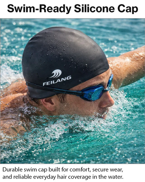 Silicone Swimming Cap Size 22×19 cm – Waterproof High Elasticity Black