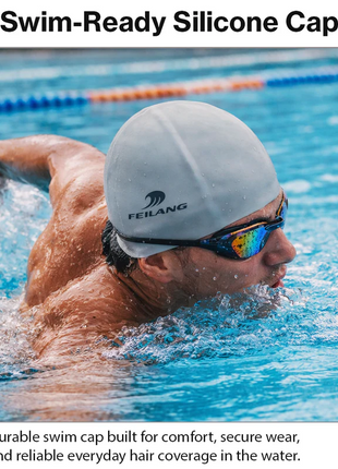 Silicone Swimming Cap Size 22×19 cm – Waterproof High Elasticity Grey