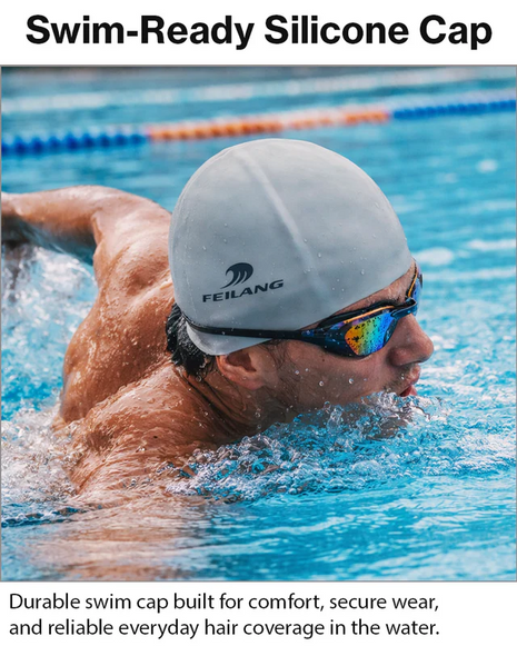 Silicone Swimming Cap Size 22×19 cm – Waterproof High Elasticity Grey