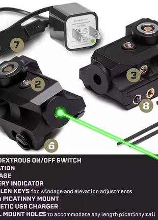 Green Dot Sight 1.8″×1.1″×1.7″ Compact Green Laser <5 mW Rechargeable Black Nylon