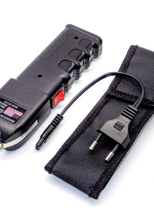 Stun Gun 928 – 3 Million Volt Rechargeable Self-Defense Flashlight – Anti-Snatch Shock Plates – Black