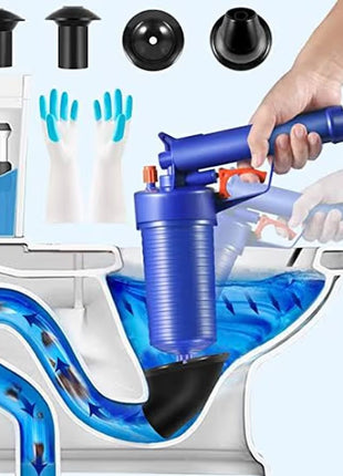 High Pressure Pipe Dredger Drain Unblocker Pump, ABS Body with Rubber Adapters for Toilets, Sinks, Floor Drains & Showers Air Pressure Clog Tool