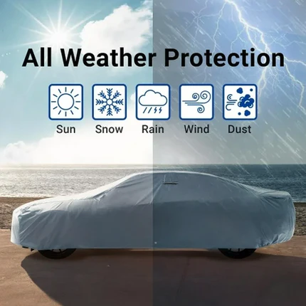 Waterproof PEVA Car Cover with UV Protection, Scratch Resistant, Breathable Elastic Hem, All-Weather Outdoor Vehicle Cover- Large