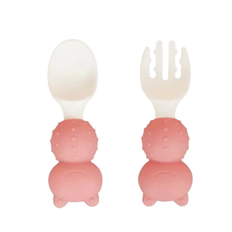 Baby Spoon and Fork Set 9.2cm – Silicone Handle + Smooth PP Head – With Storage Case
