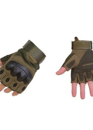 Half-Finger Hard Knuckle Outdoor Sports Gloves, Breathable Adjustable Tactical Riding Gloves -Green