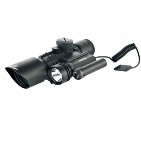 Rifle Scope 3-10x42 Zoom Sight with Dual Laser & Flashlight – Metal Tactical Optic