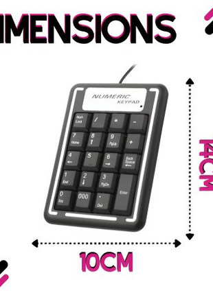 Wired USB Numeric Keypad 19-Key Plug & Play Number Pad for Laptop & Desktop, Black